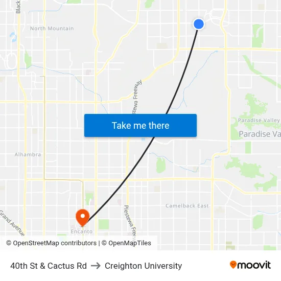40th St & Cactus Rd to Creighton University map