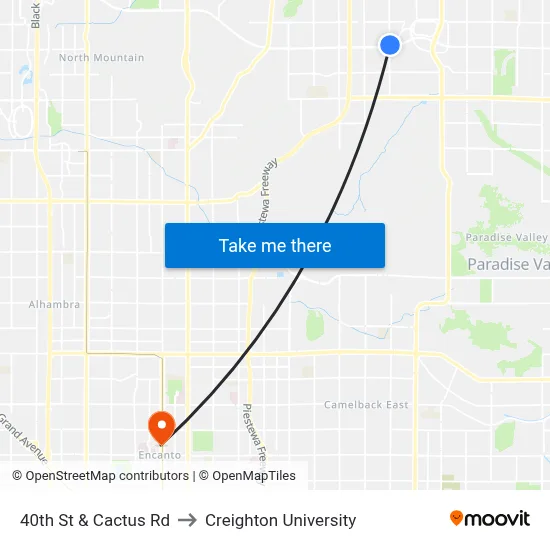 40th St & Cactus Rd to Creighton University map