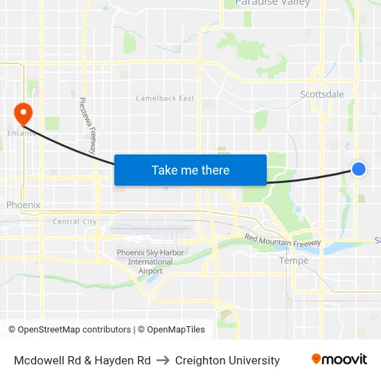 Mcdowell Rd & Hayden Rd to Creighton University map