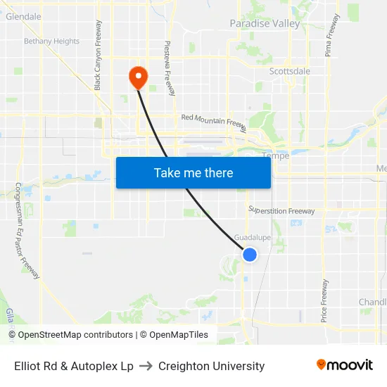 Elliot Rd & Autoplex Lp to Creighton University map