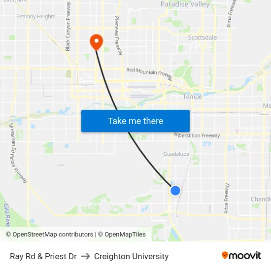 Ray Rd & Priest Dr to Creighton University map