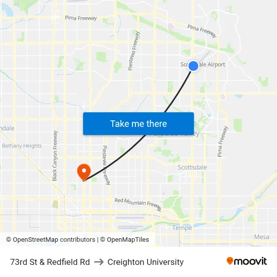 73rd St & Redfield Rd to Creighton University map