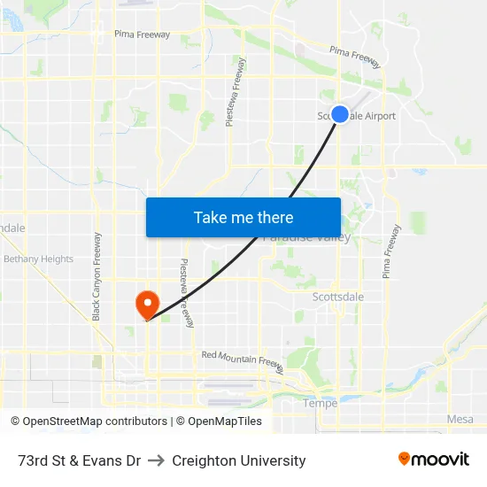 73rd St & Evans Dr to Creighton University map