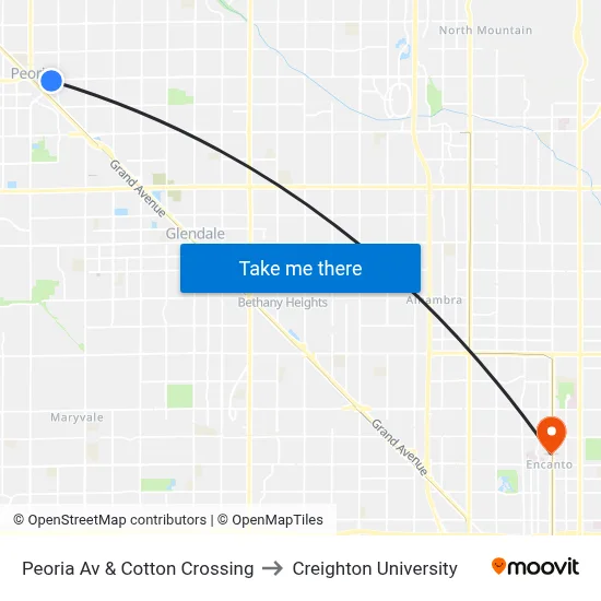 Peoria Av & Cotton Crossing to Creighton University map
