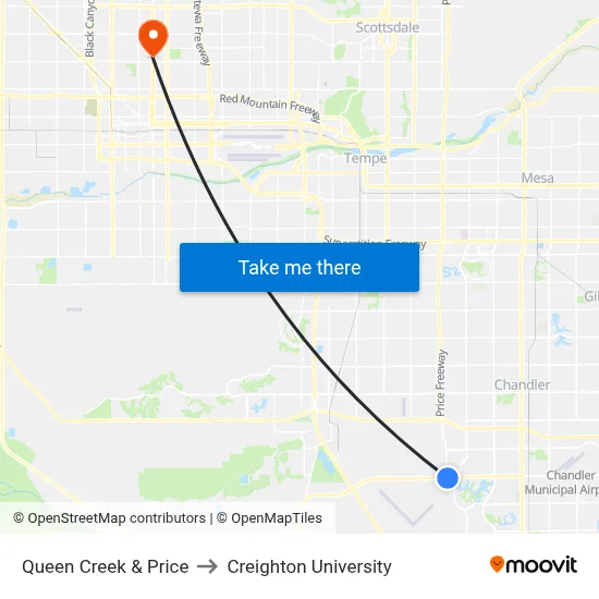 Queen Creek & Price to Creighton University map
