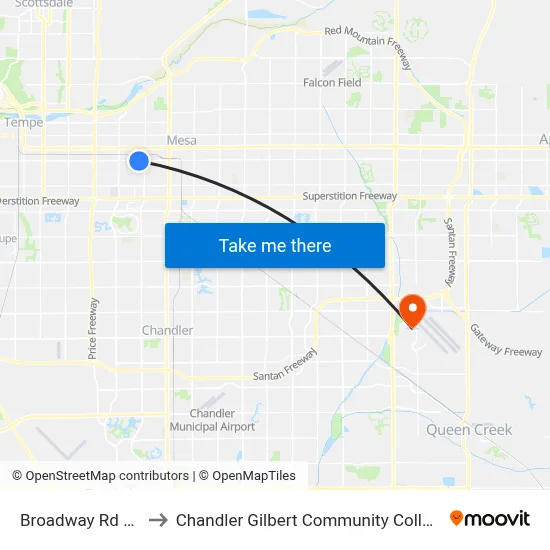 Broadway Rd & Standage to Chandler Gilbert Community College - Williams Campus map