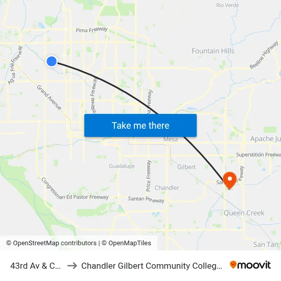 43rd Av & Cactus Rd to Chandler Gilbert Community College - Williams Campus map