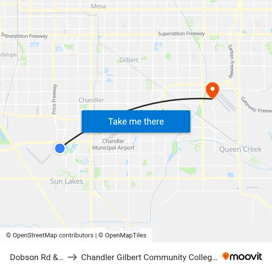 Dobson Rd & Price Rd to Chandler Gilbert Community College - Williams Campus map