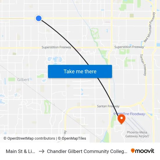 Main St & Lindsay Rd to Chandler Gilbert Community College - Williams Campus map
