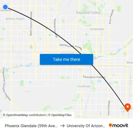 Phoenix Glendale (59th Ave / W. Hayward) to University Of Arizona - Chandler map