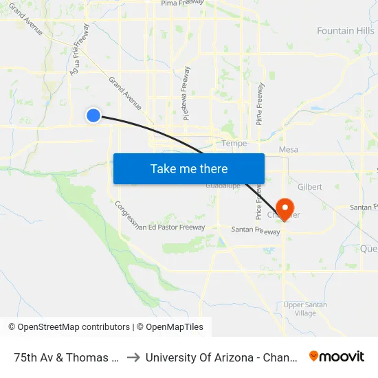 75th Av & Thomas Rd to University Of Arizona - Chandler map