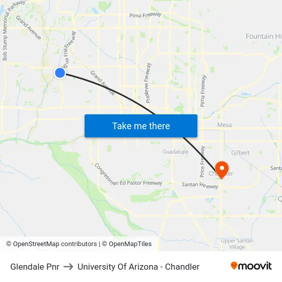 Glendale Pnr to University Of Arizona - Chandler map
