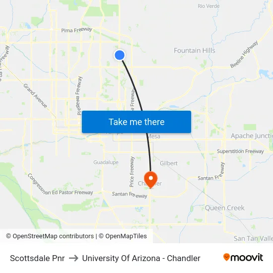 Scottsdale Pnr to University Of Arizona - Chandler map