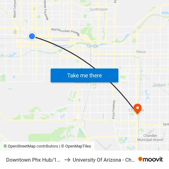 Downtown Phx Hub/1st Ave to University Of Arizona - Chandler map