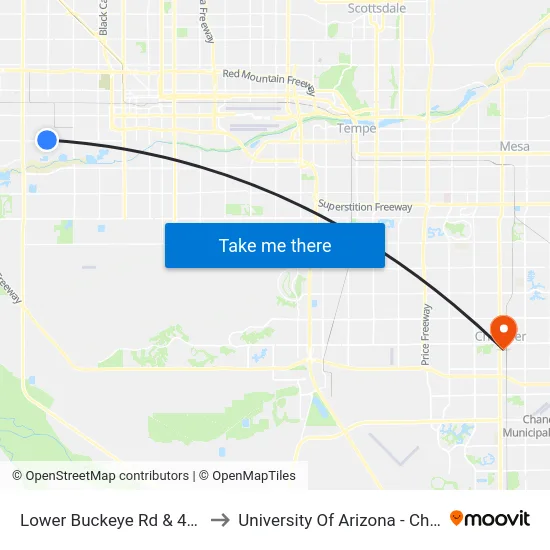 Lower Buckeye Rd & 43rd Av to University Of Arizona - Chandler map