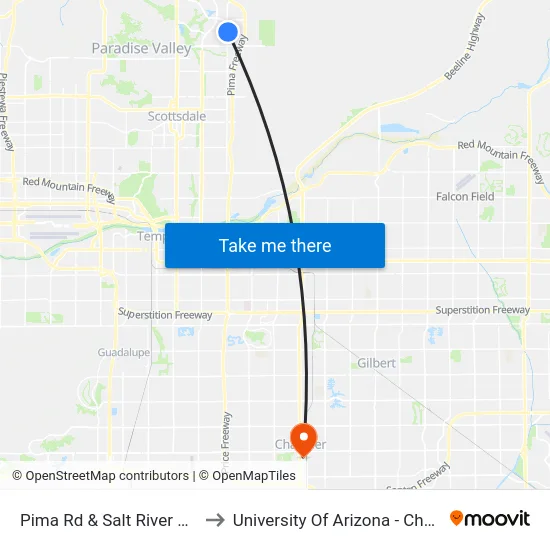 Pima Rd & Salt River Fields to University Of Arizona - Chandler map