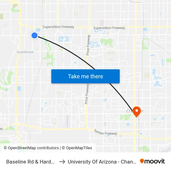 Baseline Rd & Hardy Dr to University Of Arizona - Chandler map