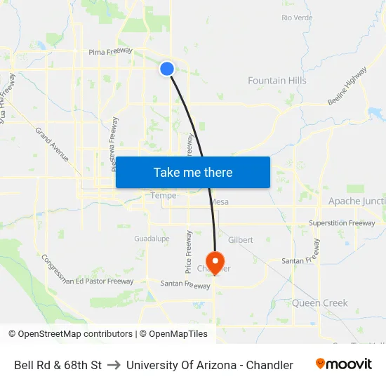 Bell Rd & 68th St to University Of Arizona - Chandler map