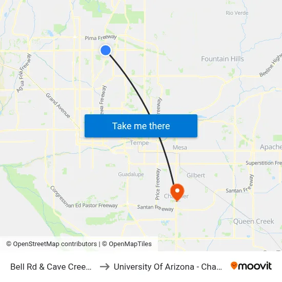 Bell Rd & Cave Creek Rd to University Of Arizona - Chandler map
