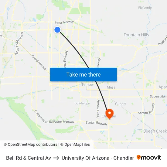 Bell Rd & Central Av to University Of Arizona - Chandler map
