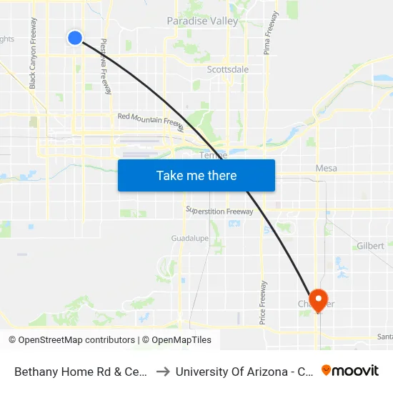 Bethany Home Rd & Central Av to University Of Arizona - Chandler map
