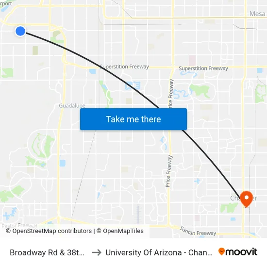 Broadway Rd & 38th St to University Of Arizona - Chandler map