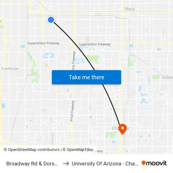 Broadway Rd & Dorsey Ln to University Of Arizona - Chandler map