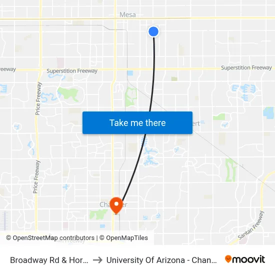 Broadway Rd & Horne to University Of Arizona - Chandler map