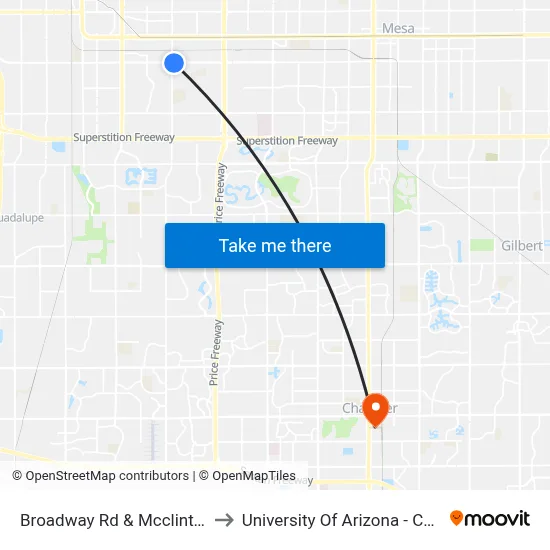 Broadway Rd & Mcclintock Dr to University Of Arizona - Chandler map