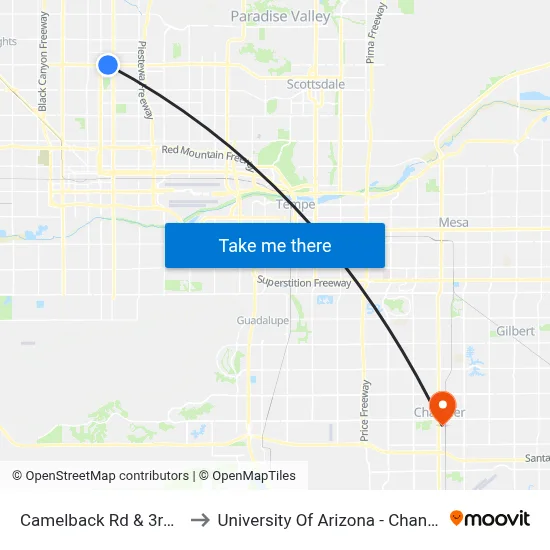 Camelback Rd & 3rd St to University Of Arizona - Chandler map