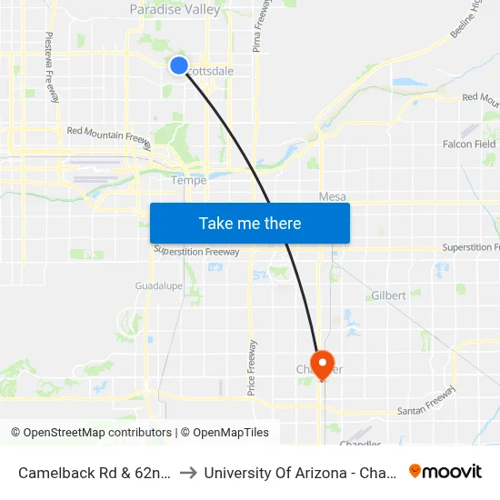 Camelback Rd & 62nd St to University Of Arizona - Chandler map