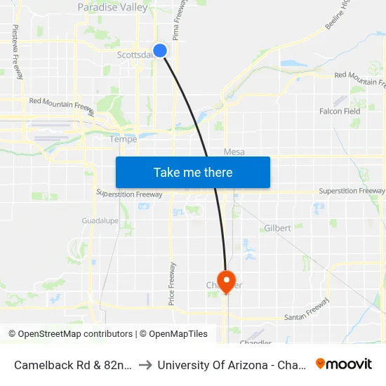 Camelback Rd & 82nd St to University Of Arizona - Chandler map