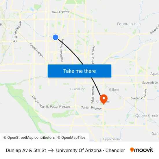 Dunlap Av & 5th St to University Of Arizona - Chandler map
