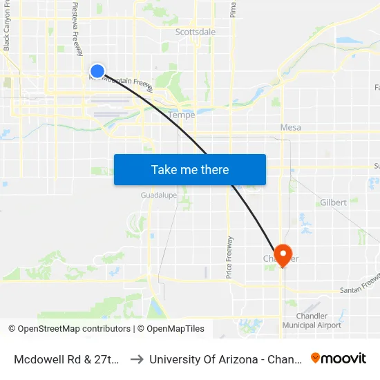Mcdowell Rd & 27th St to University Of Arizona - Chandler map