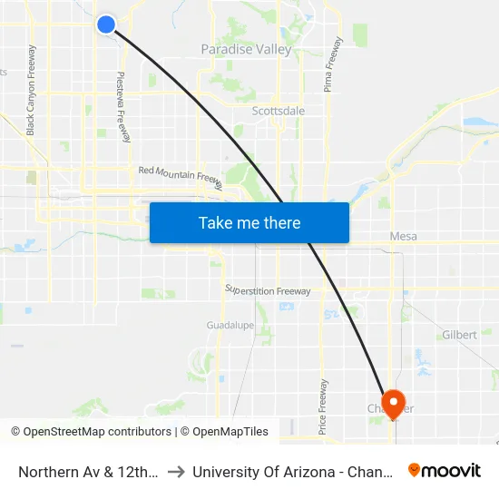 Northern Av & 12th St to University Of Arizona - Chandler map