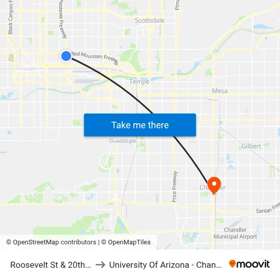 Roosevelt St & 20th St to University Of Arizona - Chandler map