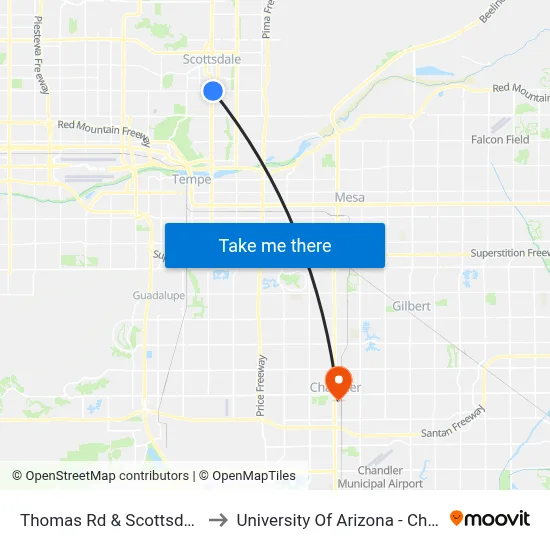 Thomas Rd & Scottsdale Rd to University Of Arizona - Chandler map