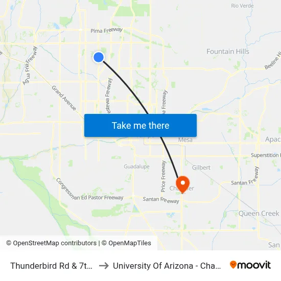 Thunderbird Rd & 7th St to University Of Arizona - Chandler map