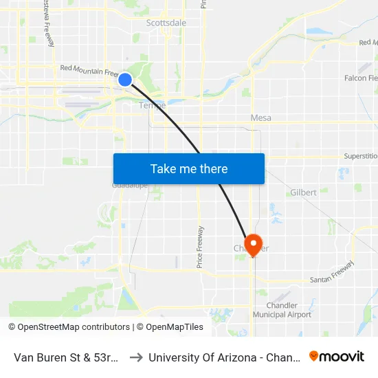 Van Buren St & 53rd St to University Of Arizona - Chandler map