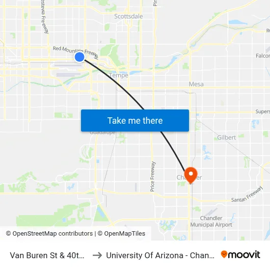 Van Buren St & 40th St to University Of Arizona - Chandler map