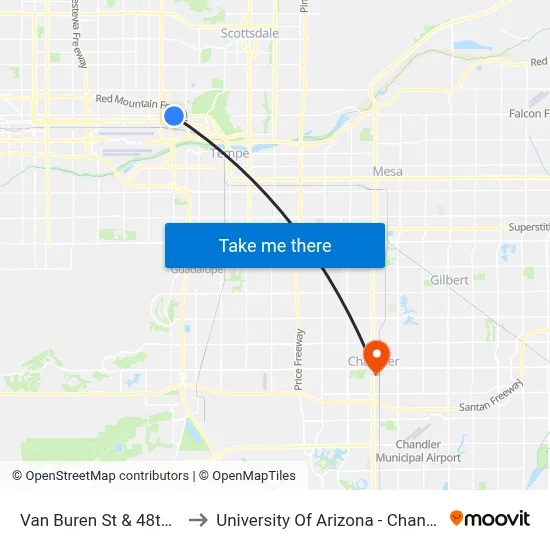 Van Buren St & 48th St to University Of Arizona - Chandler map