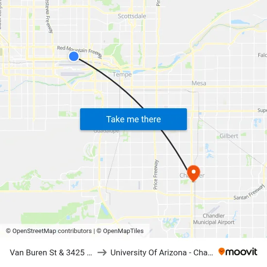 Van Buren St & 3425 East to University Of Arizona - Chandler map