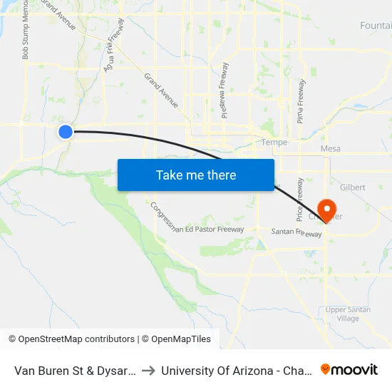 Van Buren St & Dysart Rd to University Of Arizona - Chandler map
