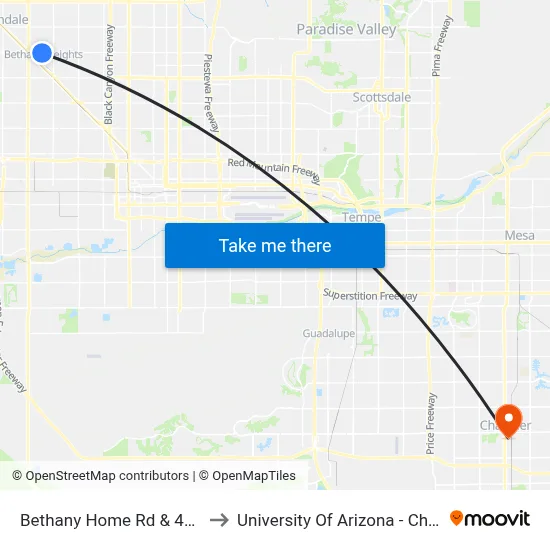 Bethany Home Rd & 47th Av to University Of Arizona - Chandler map