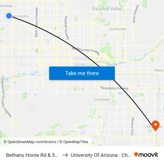 Bethany Home Rd & 55th Av to University Of Arizona - Chandler map