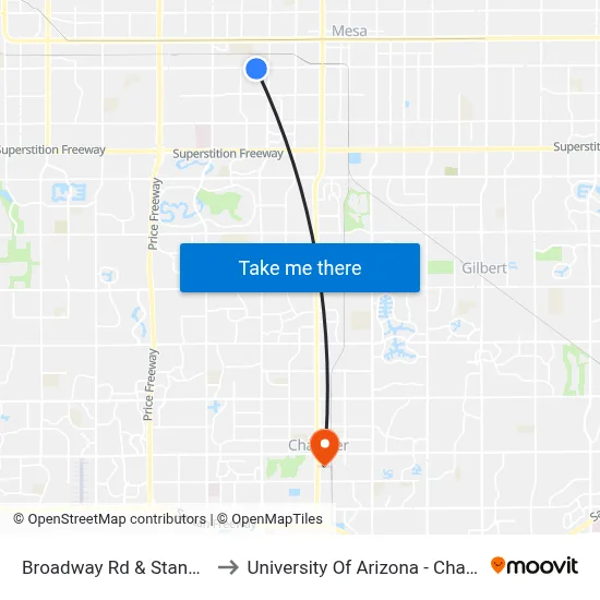 Broadway Rd & Standage to University Of Arizona - Chandler map