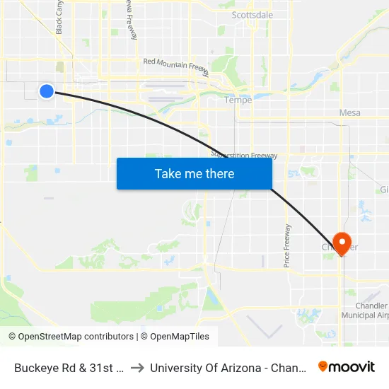 Buckeye Rd & 31st Av to University Of Arizona - Chandler map
