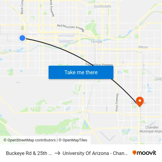 Buckeye Rd & 25th Av to University Of Arizona - Chandler map