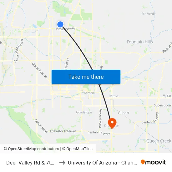 Deer Valley Rd & 7th St to University Of Arizona - Chandler map