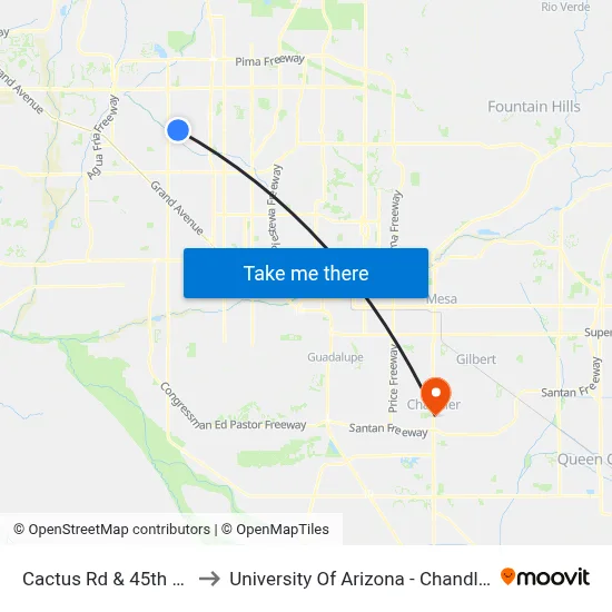 Cactus Rd & 45th Ln to University Of Arizona - Chandler map
